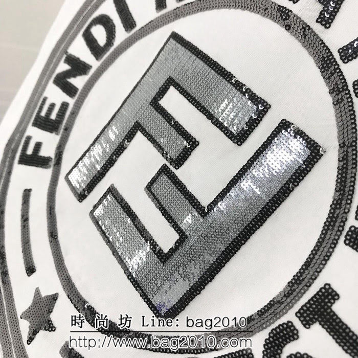 Fendi芬迪 19ss早春新款短袖 閃亮珠片設計 刺純棉面料 高版本男女同款 ydi2023